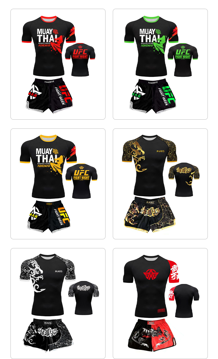 Boxing Training Wear Muay Thai Boxing Clothes Shorts Men's UFC Sanda Quick-Drying Short-Sleeved T-shirt Customization