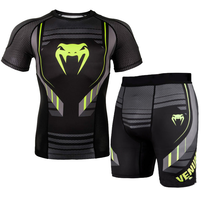 Sanda Training Wear UFC Suit Men's Boxing Tight Quick Drying Clothes Thai Boxing Short Sleeve Shorts Gym Fighting