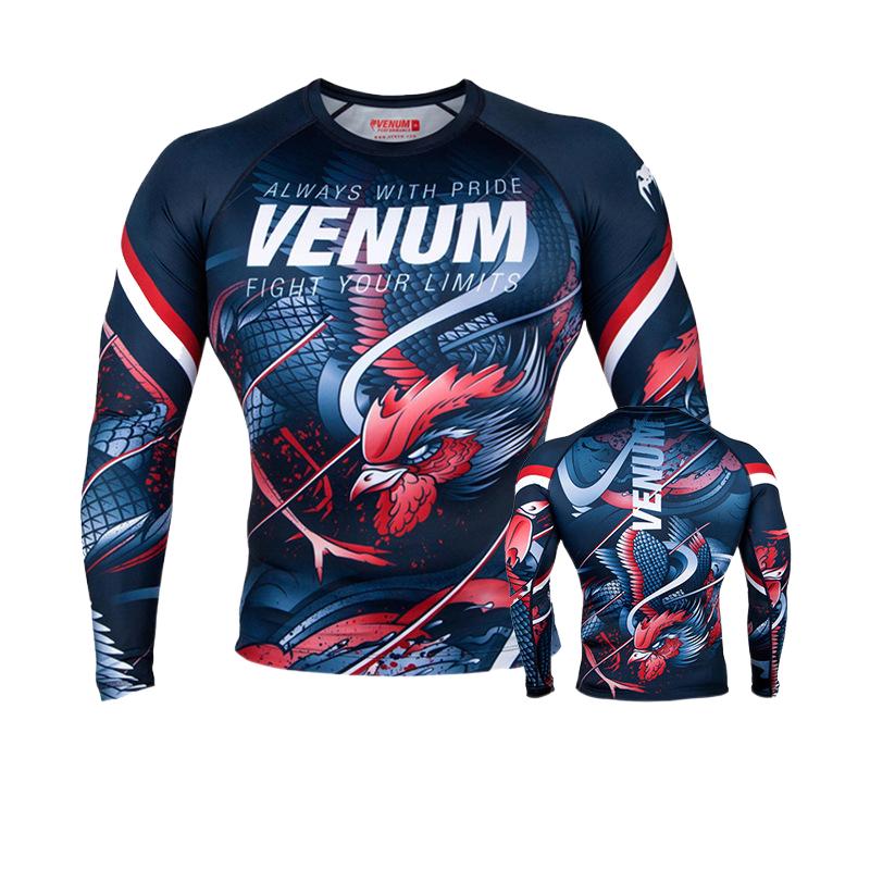 Boxing Shirt Muay Thai Tight Long Sleeve Fitness Training Combat Running Fighting T-Shirt Martial Arts Sportswear Venom Top