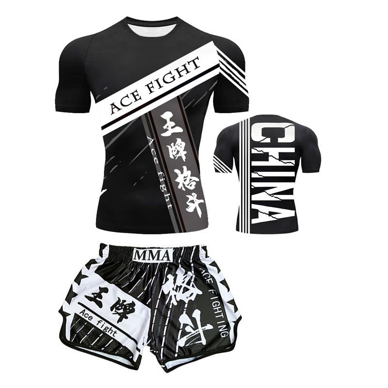 Boxing Training Wear Muay Thai Boxing Clothes Shorts Men's UFC Sanda Quick-Drying Short-Sleeved T-shirt Customization