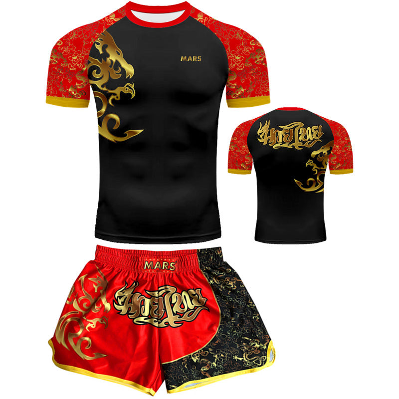 Customized Professional Children's Comprehensive Fighting Suit Boxing Sanda Training Wear Free Muay Thai Boxing Clothes Short Sleeve Two-Piece Suit