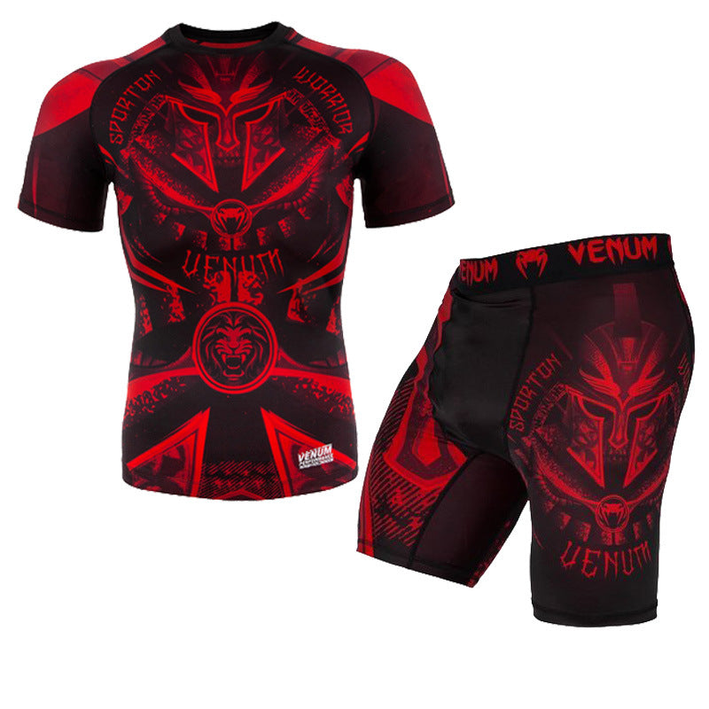 Sanda Training Wear UFC Suit Men's Boxing Tight Quick Drying Clothes Thai Boxing Short Sleeve Shorts Gym Fighting