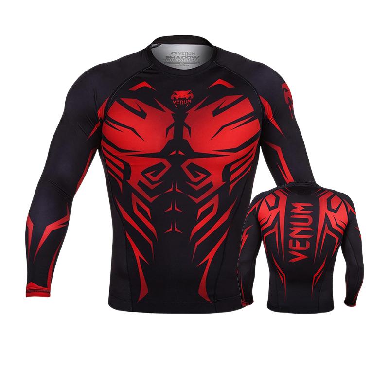 Boxing Shirt Muay Thai Tight Long Sleeve Fitness Training Combat Running Fighting T-Shirt Martial Arts Sportswear Venom Top