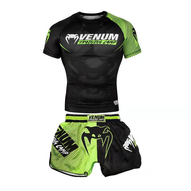 Sanda Training Wear UFC Suit Men's Boxing Tight Quick Drying Clothes Thai Boxing Short Sleeve Shorts Gym Fighting