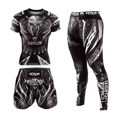 New Boxing Pants Combat MMA Mixed Martial Arts UFC Running Sports Training Quick-Dry Pants Venom Three-Piece Set