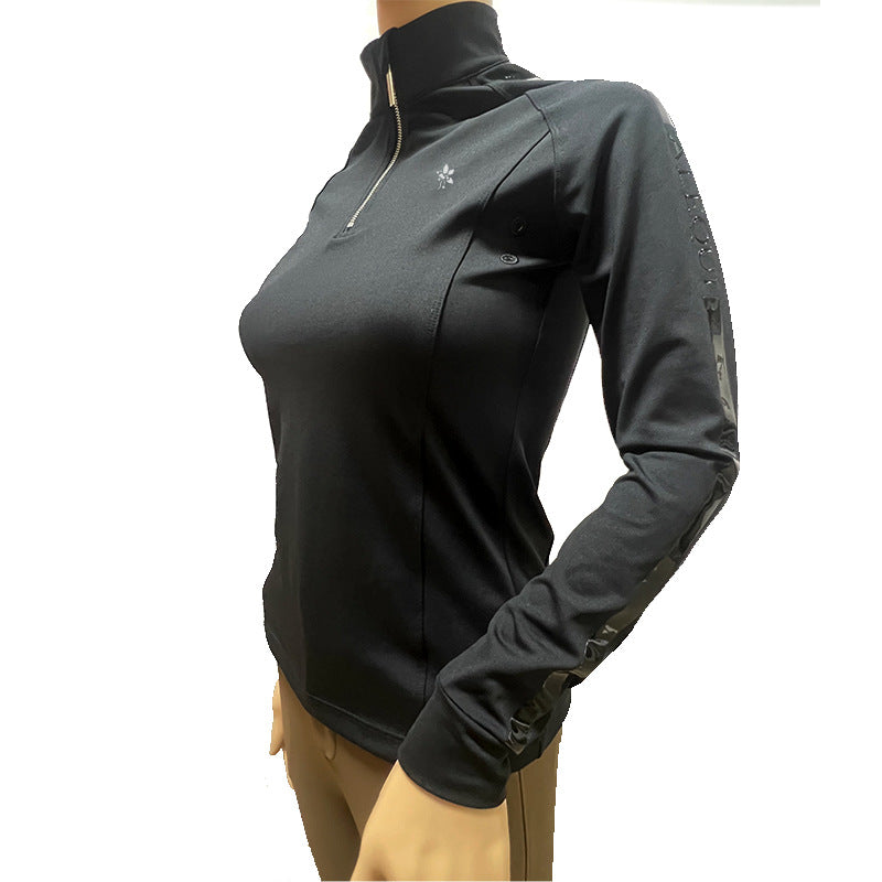 Customized Spring and Autumn Horse Riding Long Sleeve Tight Zipper Women's T-shirt Stand Collar High Elastic Nude Feel Equestrian Clothes SURPHY