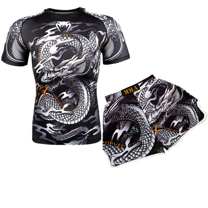 Sanda Training Wear UFC Suit Men's Boxing Tight Quick Drying Clothes Thai Boxing Short Sleeve Shorts Gym Fighting