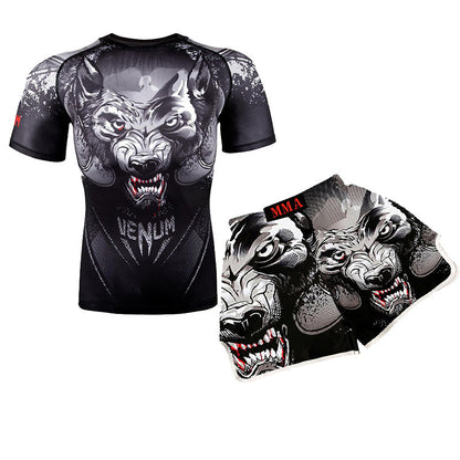 Sanda Training Wear UFC Suit Men's Boxing Tight Quick Drying Clothes Thai Boxing Short Sleeve Shorts Gym Fighting