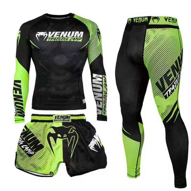 New Boxing Pants Combat MMA Mixed Martial Arts UFC Running Sports Training Quick-Dry Pants Venom Three-Piece Set