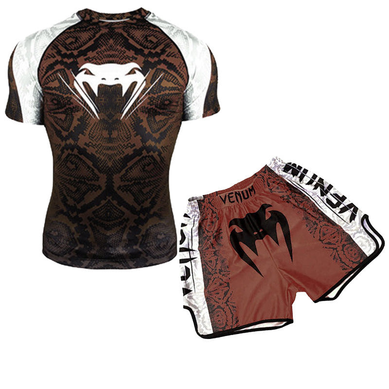 Sanda Training Wear UFC Suit Men's Boxing Tight Quick Drying Clothes Thai Boxing Short Sleeve Shorts Gym Fighting