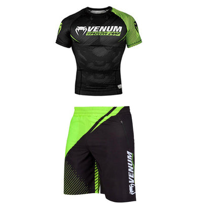 Sanda Training Wear UFC Suit Men's Boxing Tight Quick Drying Clothes Thai Boxing Short Sleeve Shorts Gym Fighting