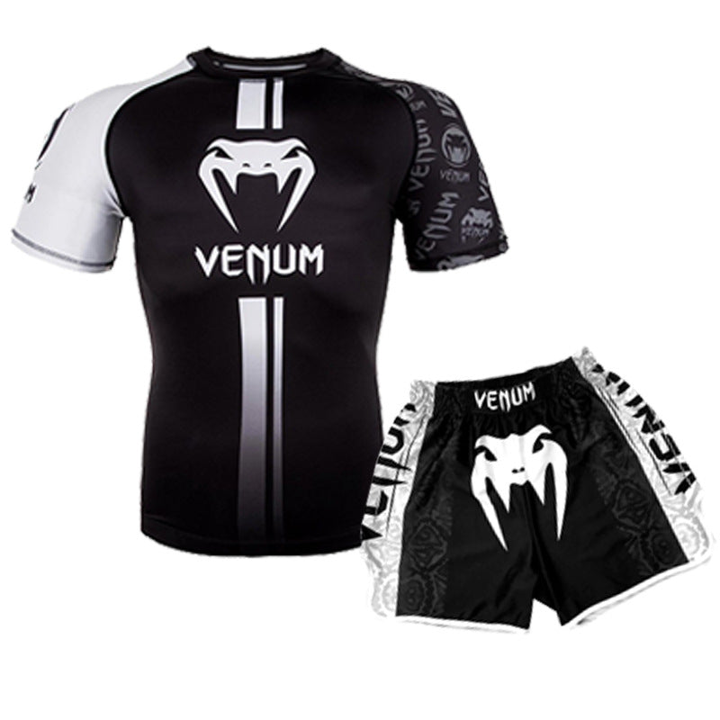 Sanda Training Wear UFC Suit Men's Boxing Tight Quick Drying Clothes Thai Boxing Short Sleeve Shorts Gym Fighting