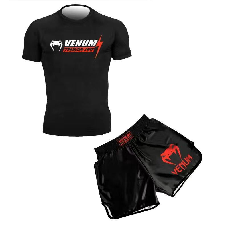 Sanda Training Wear UFC Suit Men's Boxing Tight Quick Drying Clothes Thai Boxing Short Sleeve Shorts Gym Fighting