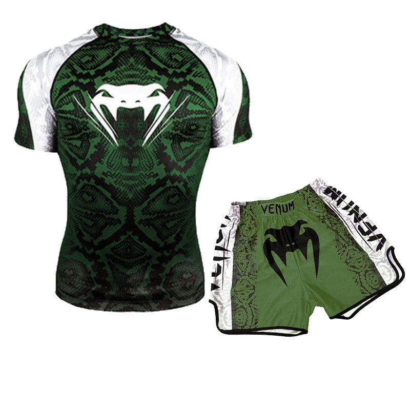 Sanda Training Wear UFC Suit Men's Boxing Tight Quick Drying Clothes Thai Boxing Short Sleeve Shorts Gym Fighting