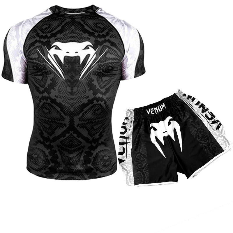 Sanda Training Wear UFC Suit Men's Boxing Tight Quick Drying Clothes Thai Boxing Short Sleeve Shorts Gym Fighting