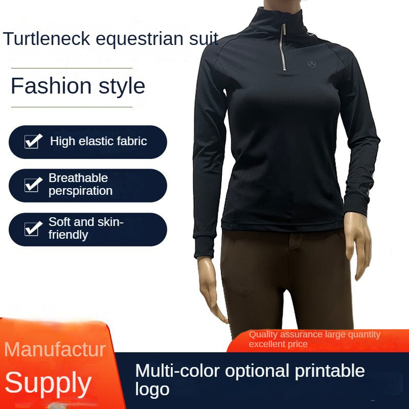 Customized Spring and Autumn Horse Riding Long Sleeve Tight Zipper Women's T-shirt Stand Collar High Elastic Nude Feel Equestrian Clothes SURPHY