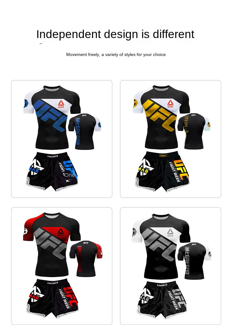 Boxing Training Wear Muay Thai Boxing Clothes Shorts Men's UFC Sanda Quick-Drying Short-Sleeved T-shirt Customization