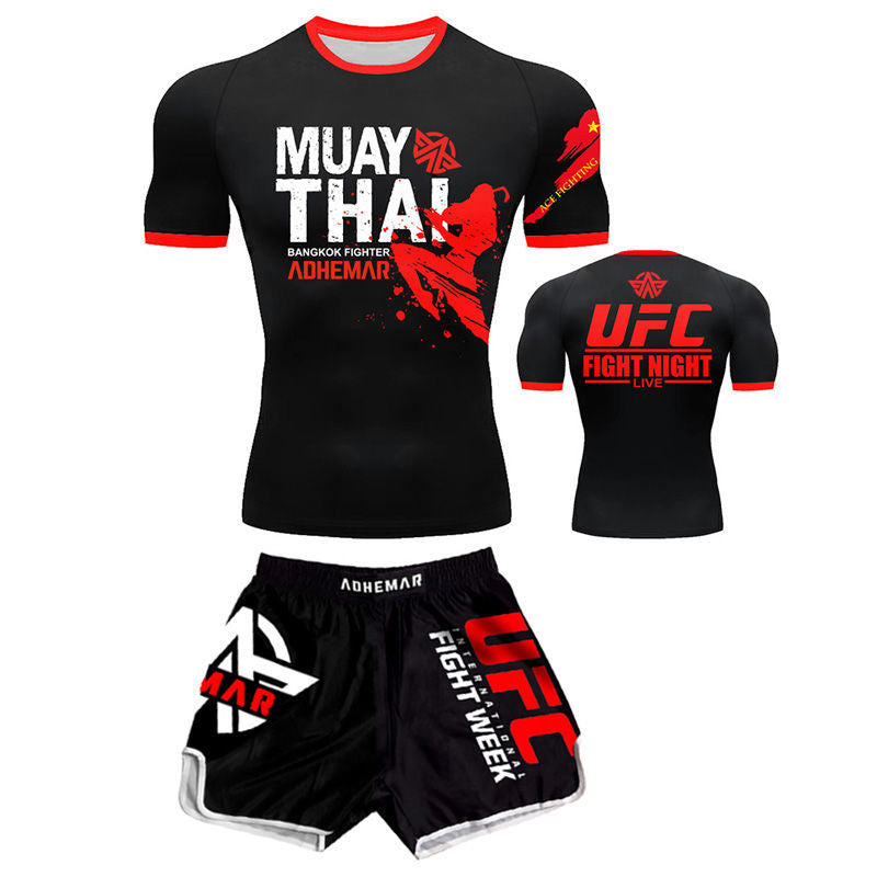 Boxing Training Wear Muay Thai Boxing Clothes Shorts Men's UFC Sanda Quick-Drying Short-Sleeved T-shirt Customization