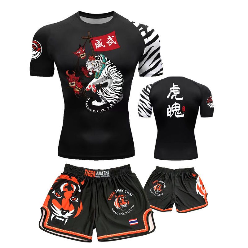 Boxing Training Wear Muay Thai Boxing Clothes Shorts Men's UFC Sanda Quick-Drying Short-Sleeved T-shirt Customization