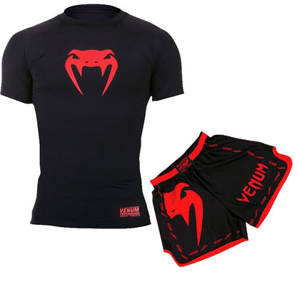 Sanda Training Wear UFC Suit Men's Boxing Tight Quick Drying Clothes Thai Boxing Short Sleeve Shorts Gym Fighting