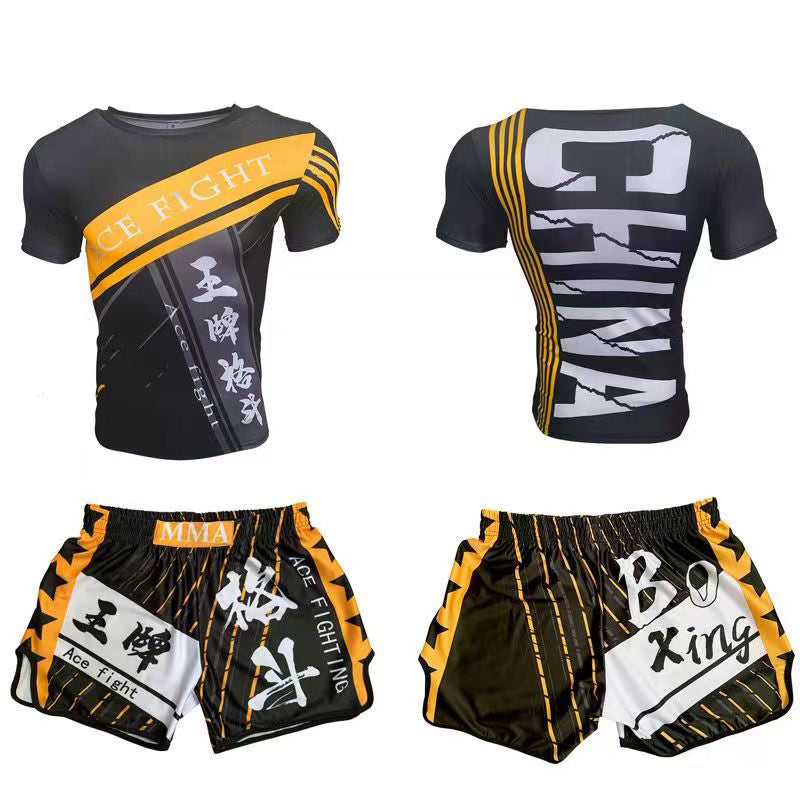 Boxing training clothes Muay Thai shorts men/women/children UFC Sanda fighting MMA children's short-sleeved T-shirt suit customization