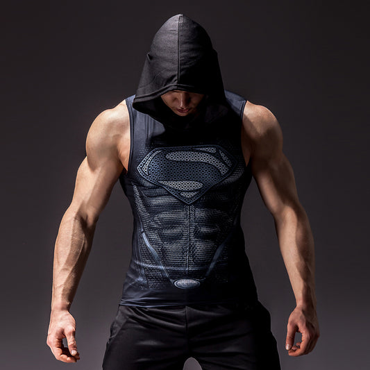 Gym Wear Tight Hooded Tight Vest Stretch Muscle Slim Fit Fitness Sleeveless Sports Training Quick Dry Suit - SURPHY