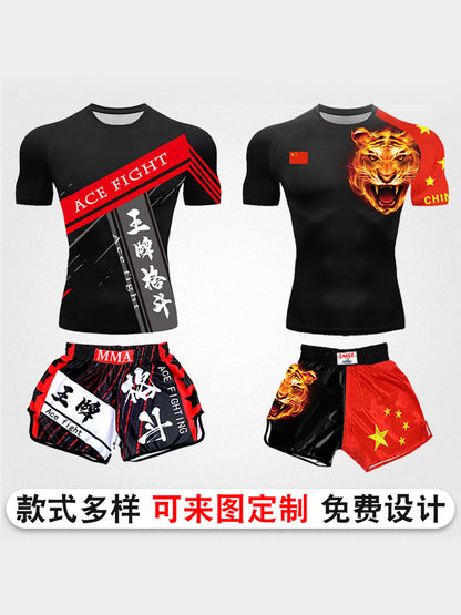 Boxing training clothes Muay Thai shorts men/women/children UFC Sanda fighting MMA children's short-sleeved T-shirt suit customization