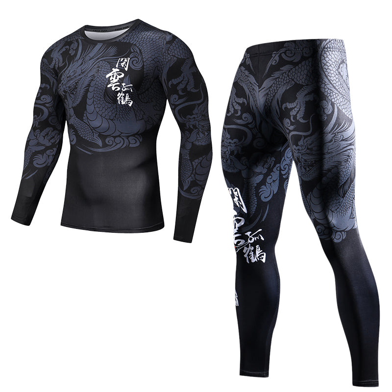 Fitness suit, sweat absorbent quick-drying tights, men's sports running, yoga set, running training, two or three piece long sleeves - SURPHY