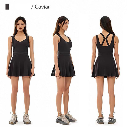 New fitness sportswear women's nude breathable badminton beautiful back dress with chest pad anti-bare tennis uniform SURPHY