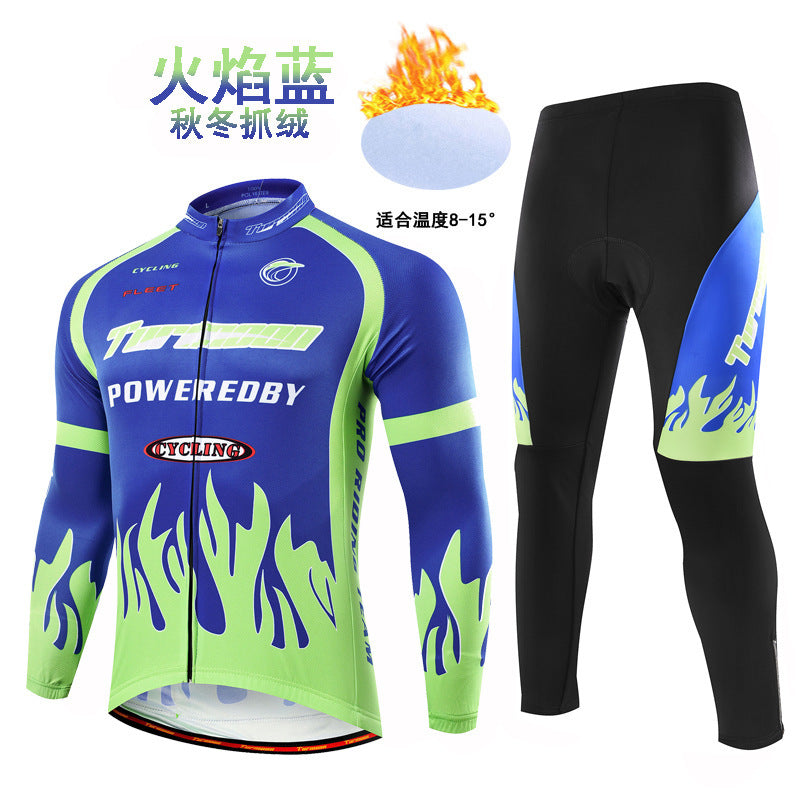 Fleece jersey set long sleeve autumn and winter men's and women's cycling mountain bike equipment tops sports cycling trousers - SURPHY