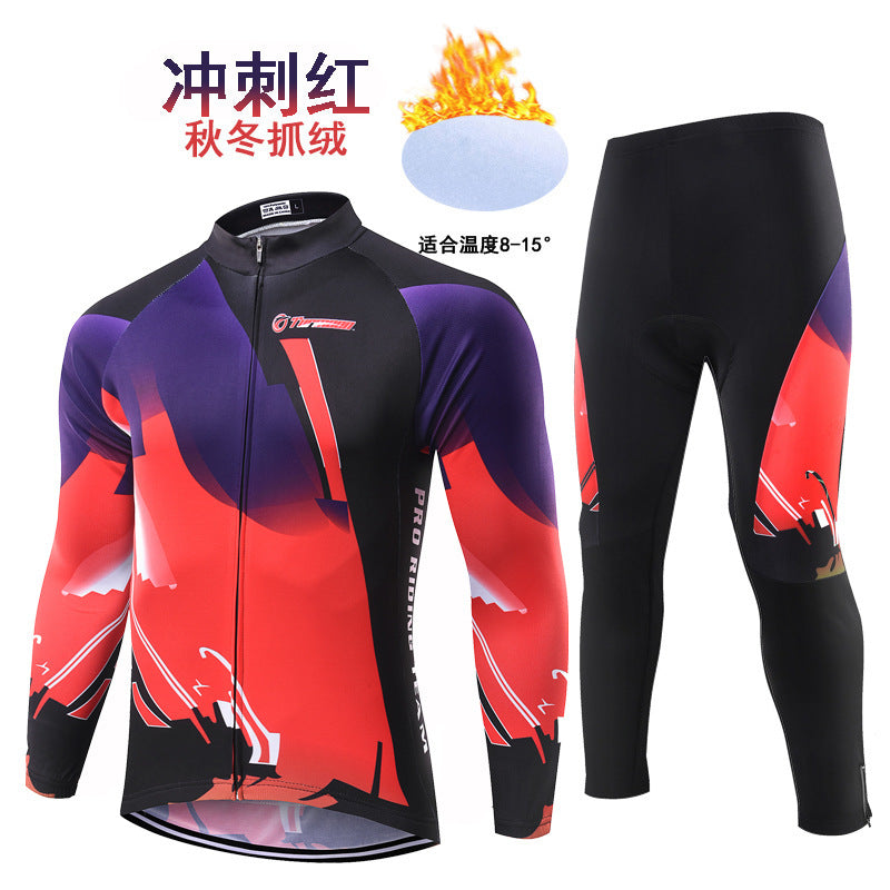 Fleece jersey set long sleeve autumn and winter men's and women's cycling mountain bike equipment tops sports cycling trousers - SURPHY