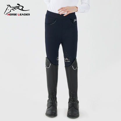 HORSELEADER Autumn and Winter Four Seasons Children's Equestrian Pants Riding Equipment Silicone Rider Pants with Velvet Warmth SURPHY