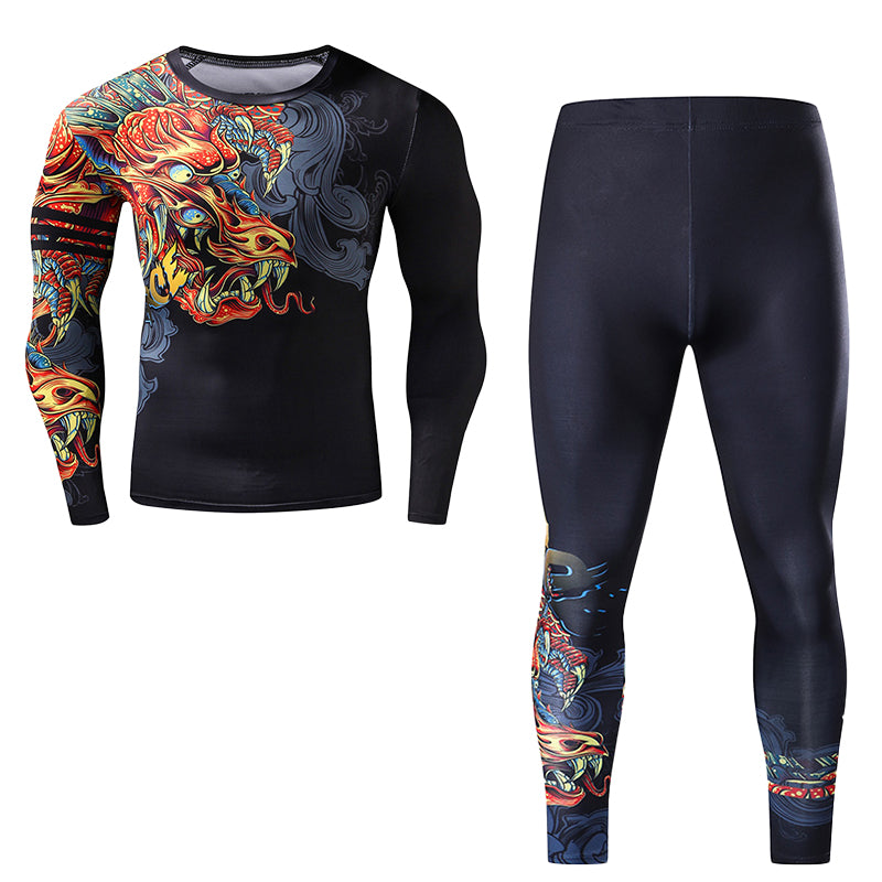 Fitness suit, sweat absorbent quick-drying tights, men's sports running, yoga set, running training, two or three piece long sleeves - SURPHY