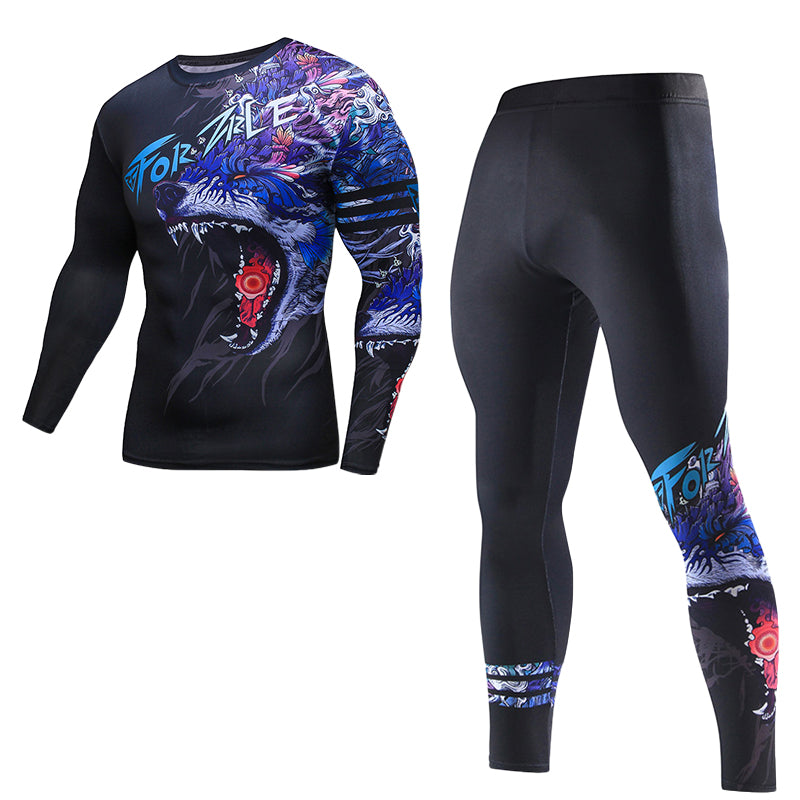 Fitness suit, sweat absorbent quick-drying tights, men's sports running, yoga set, running training, two or three piece long sleeves - SURPHY