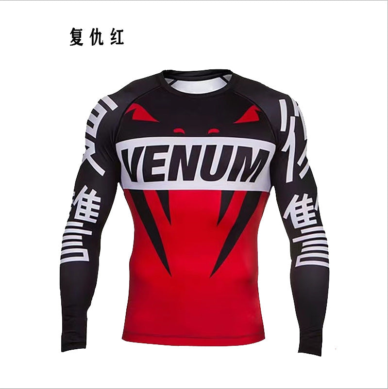 Boxing Shirt Muay Thai Tight Long Sleeve Fitness Training Combat Running Fighting T-Shirt Martial Arts Sportswear Venom Top