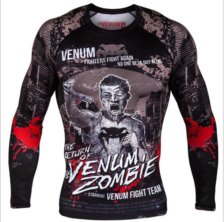 Boxing Shirt Muay Thai Tight Long Sleeve Fitness Training Combat Running Fighting T-Shirt Martial Arts Sportswear Venom Top