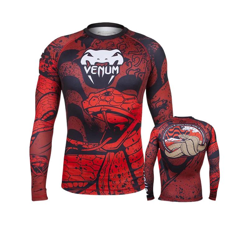 Boxing Shirt Muay Thai Tight Long Sleeve Fitness Training Combat Running Fighting T-Shirt Martial Arts Sportswear Venom Top