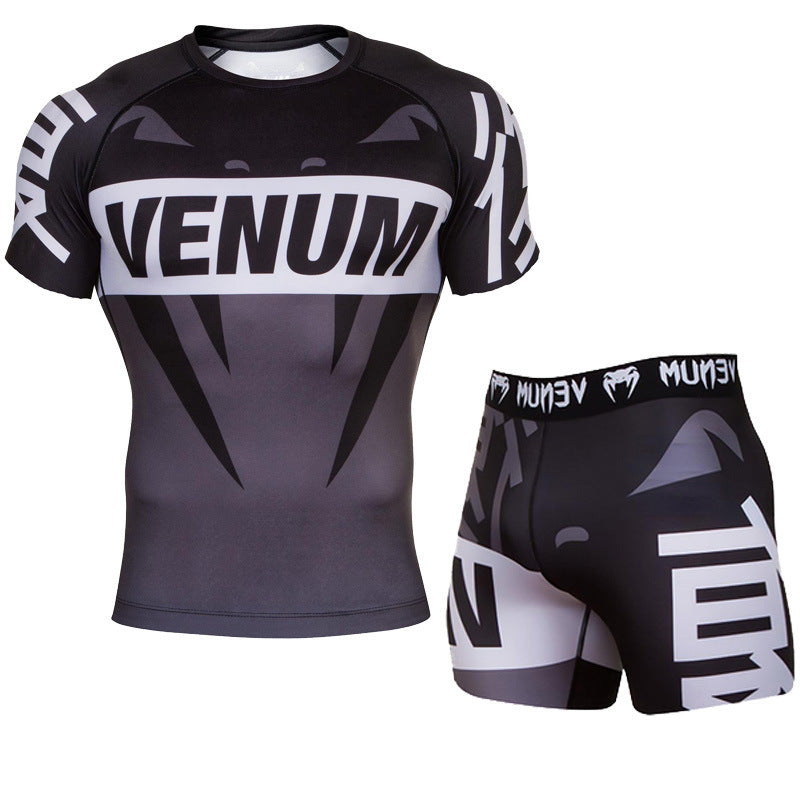 Sanda Training Wear UFC Suit Men's Boxing Tight Quick Drying Clothes Thai Boxing Short Sleeve Shorts Gym Fighting