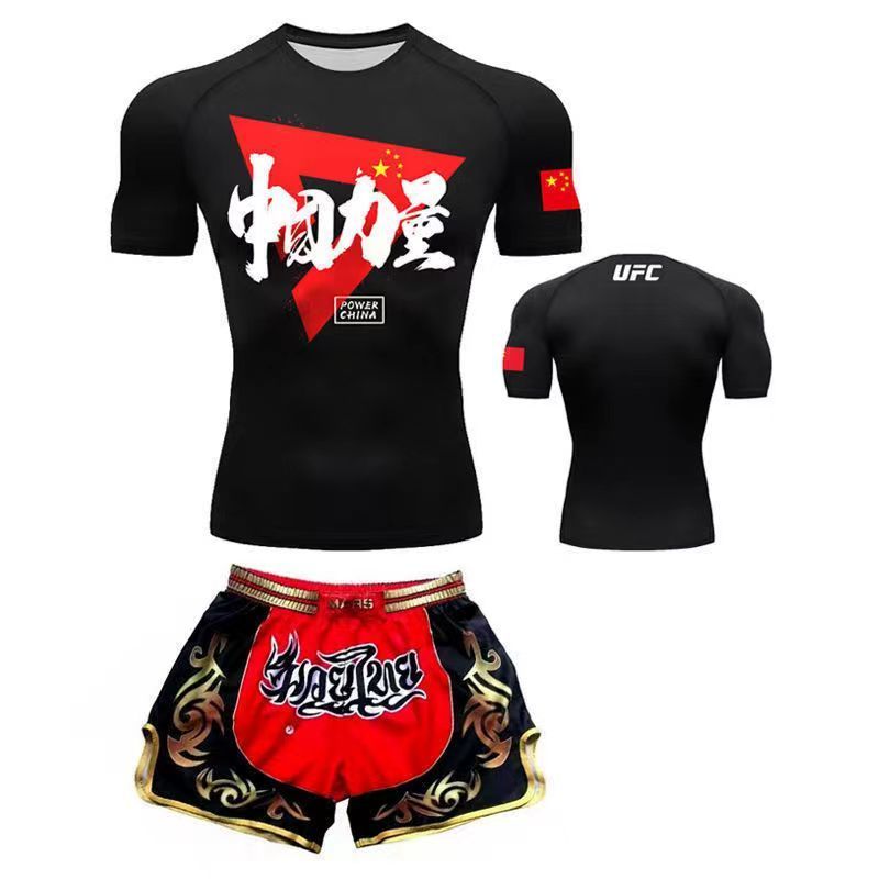 Boxing Training Wear Muay Thai Boxing Clothes Shorts Men's UFC Sanda Quick-Drying Short-Sleeved T-shirt Customization