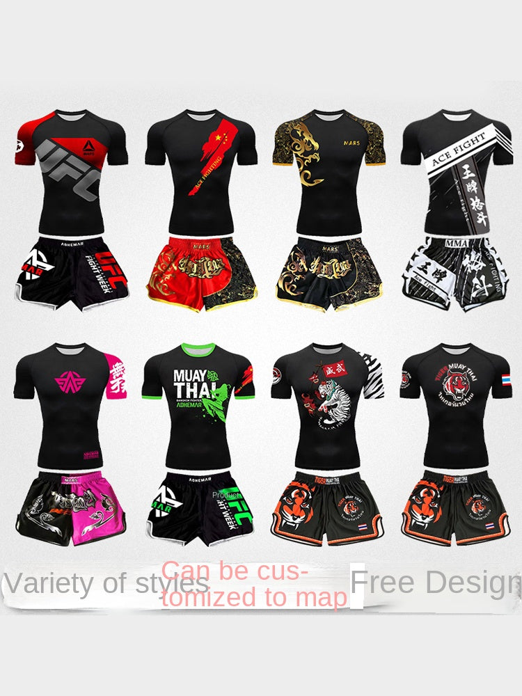 Boxing Training Wear Muay Thai Boxing Clothes Shorts Men's UFC Sanda Quick-Drying Short-Sleeved T-shirt Customization