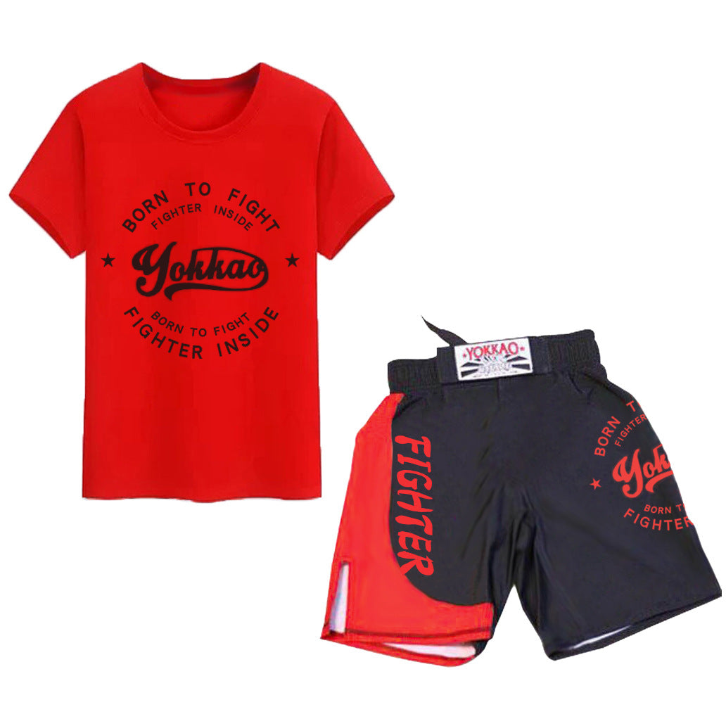 Sanda Training Wear UFC Suit Men's Boxing Tight Quick Drying Clothes Thai Boxing Short Sleeve Shorts Gym Fighting