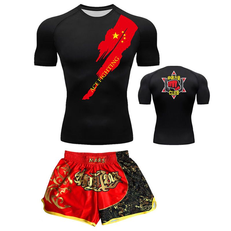 Boxing Training Wear Muay Thai Boxing Clothes Shorts Men's UFC Sanda Quick-Drying Short-Sleeved T-shirt Customization