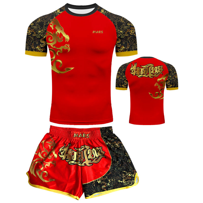 Customized Professional Children's Comprehensive Fighting Suit Boxing Sanda Training Wear Free Muay Thai Boxing Clothes Short Sleeve Two-Piece Suit