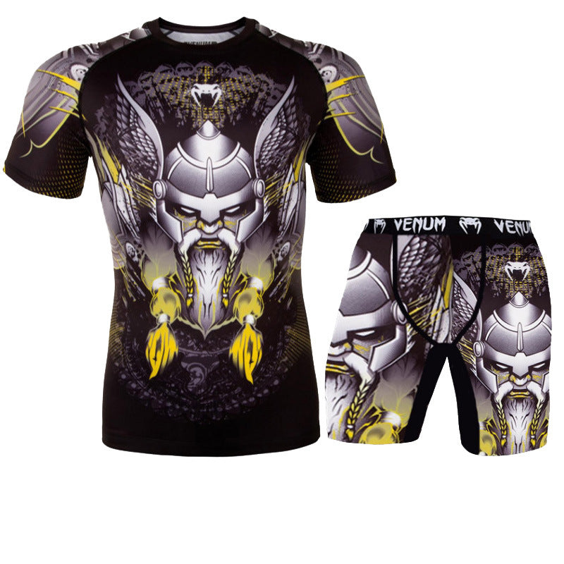 Sanda Training Wear UFC Suit Men's Boxing Tight Quick Drying Clothes Thai Boxing Short Sleeve Shorts Gym Fighting