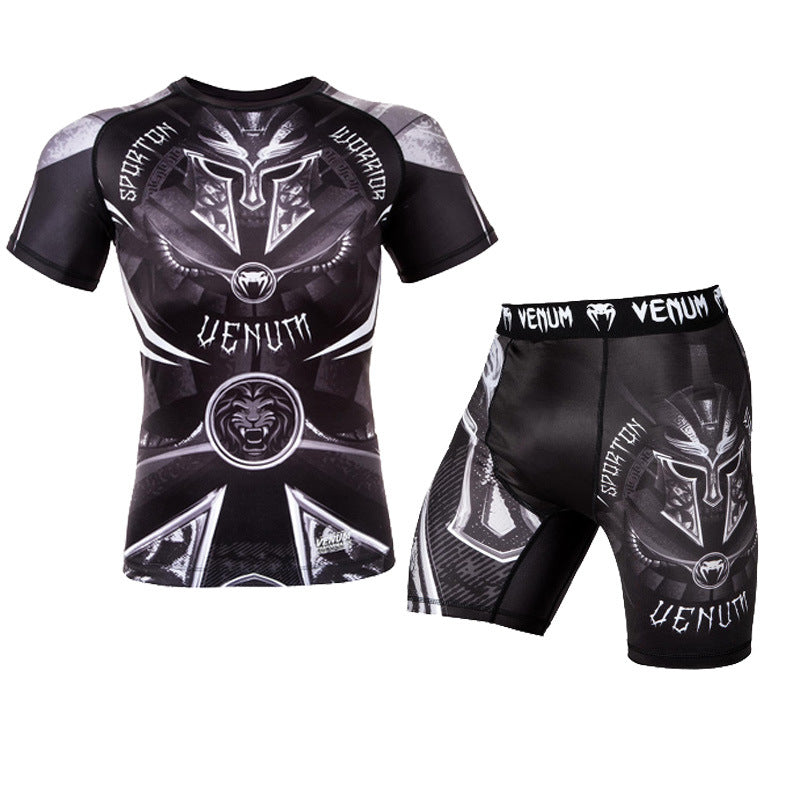 Sanda Training Wear UFC Suit Men's Boxing Tight Quick Drying Clothes Thai Boxing Short Sleeve Shorts Gym Fighting