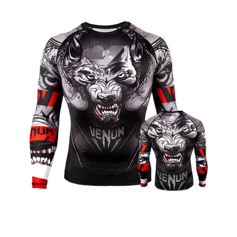 Boxing Shirt Muay Thai Tight Long Sleeve Fitness Training Combat Running Fighting T-Shirt Martial Arts Sportswear Venom Top