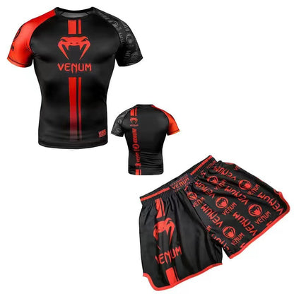 Sanda Training Wear UFC Suit Men's Boxing Tight Quick Drying Clothes Thai Boxing Short Sleeve Shorts Gym Fighting