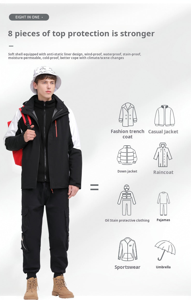 Winter thickened waterproof fishing suit, autumn and winter ski jacket plus detachable jacket 3-in-1 outdoor jacket - SURPHY