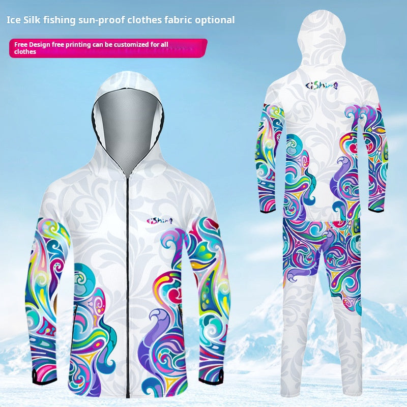 Outdoor new sunscreen fishing clothing men's ultraviolet protection ice silk thin fishing clothing summer breathable suit women's printing - SURPHY