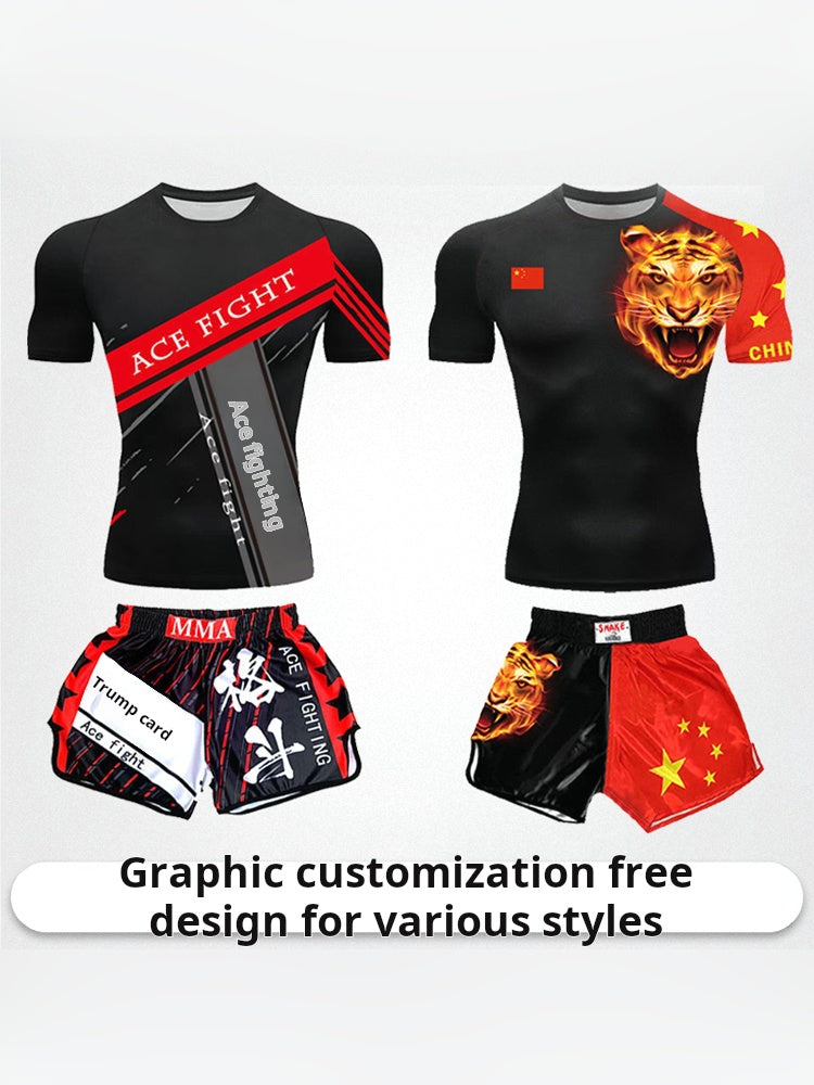 Boxing training clothes Muay Thai shorts men/women/children UFC Sanda fighting MMA children's short-sleeved T-shirt suit customization